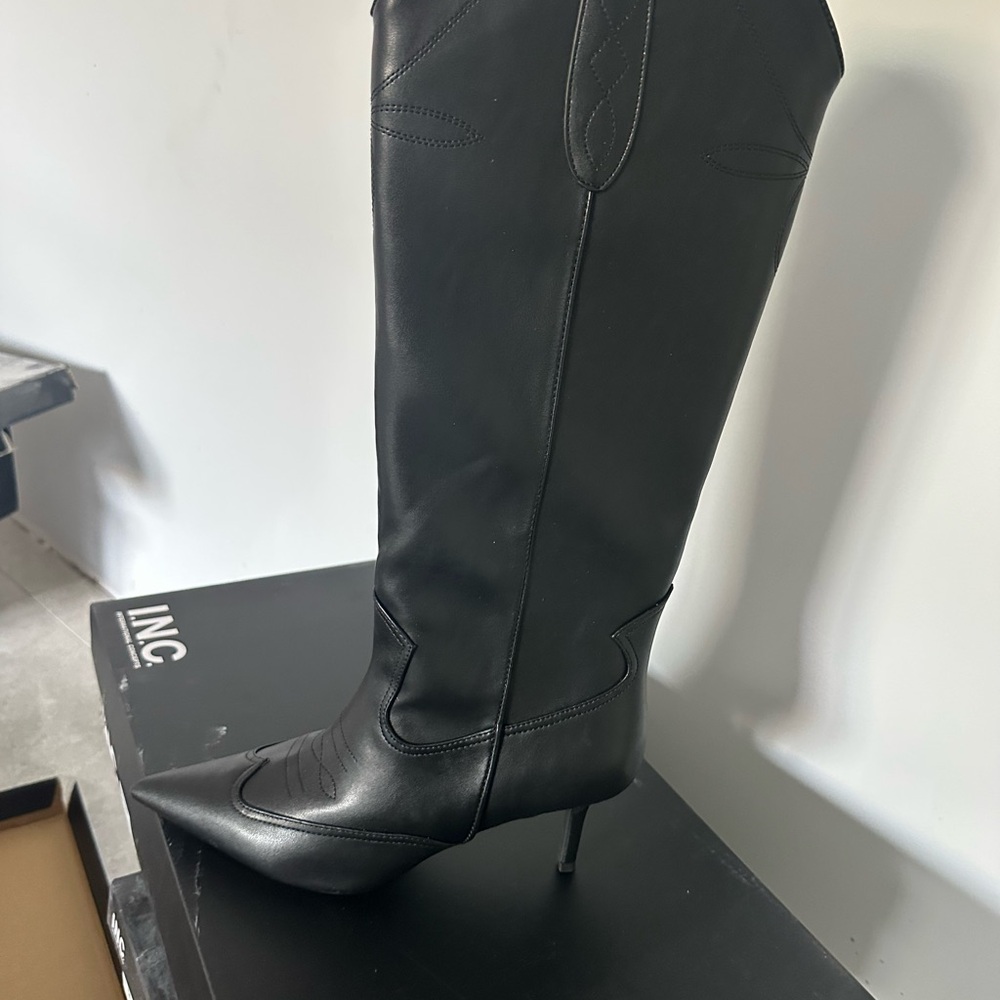 INC International Concepts Women's Sleek Black Heeled Boots